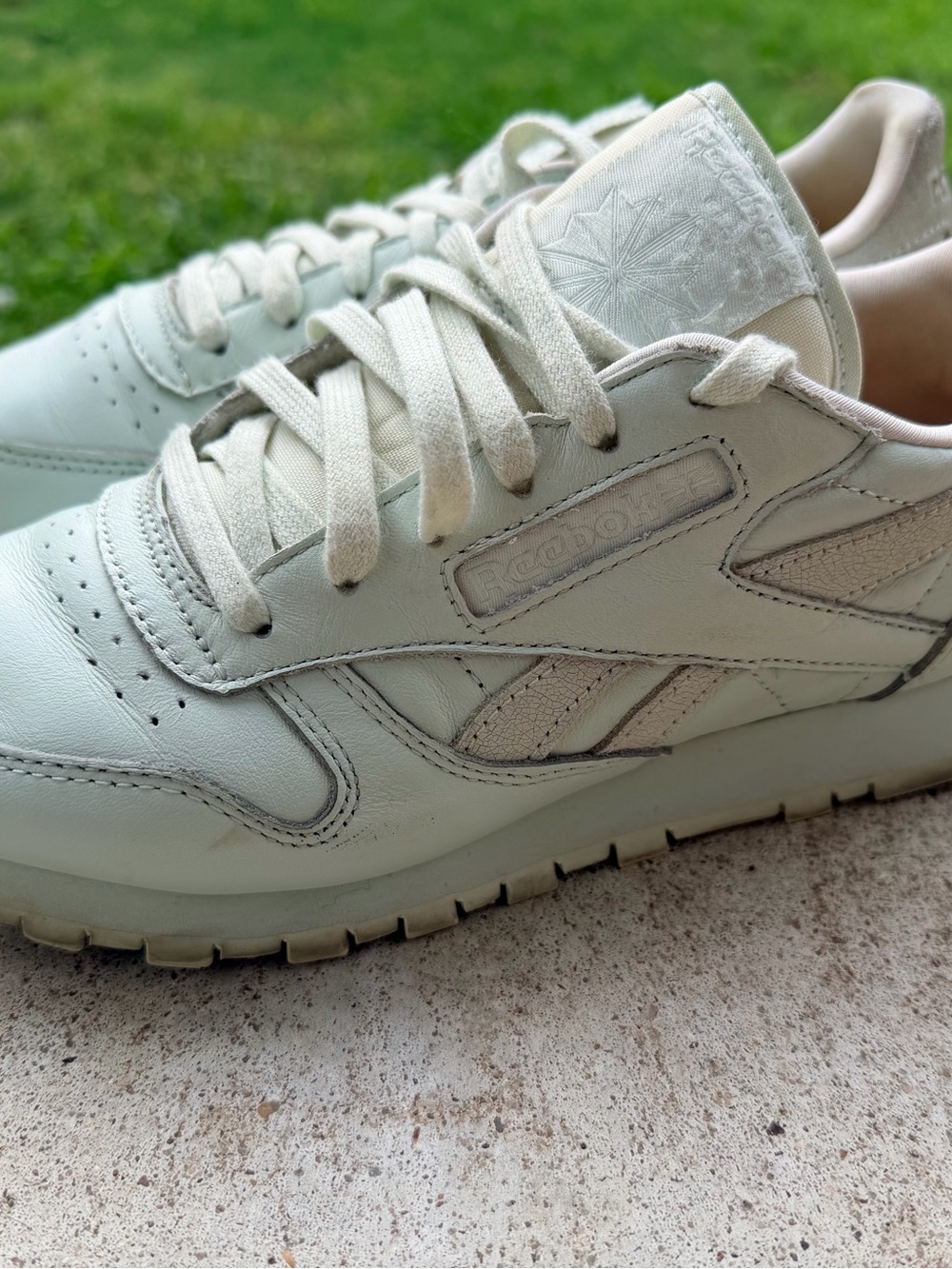 Reebok Leather Low-Top Sneakers in mint green color